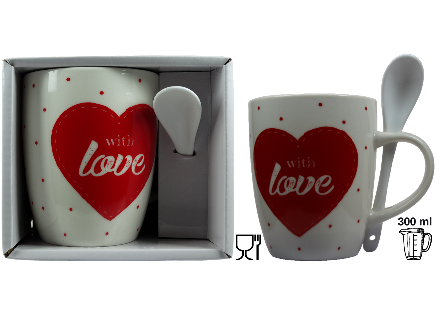 Jumbo Tasse XXL 300 ml weiß mit Schriftzug "With love" in Geschenkbox