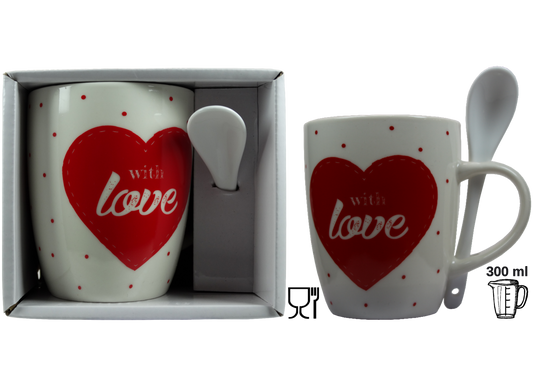 Jumbo Tasse XXL 300 ml weiß mit Schriftzug "With love" in Geschenkbox