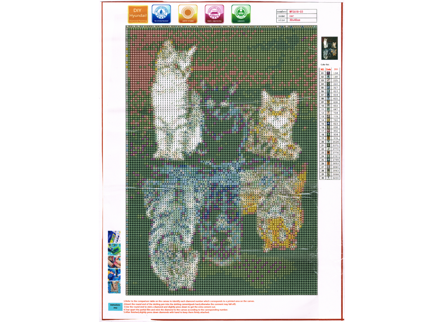 3 Katzen in Pfütze zu 3 Raubtiere Diamond Painting 30 Farben 30x40 cm  WB2618