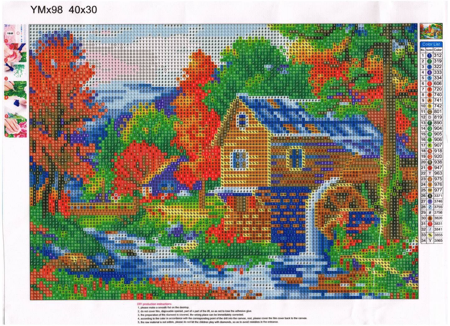 Wassermühle am Bach Diamond Painting 34 Farben 400 x 300  mm YMX98