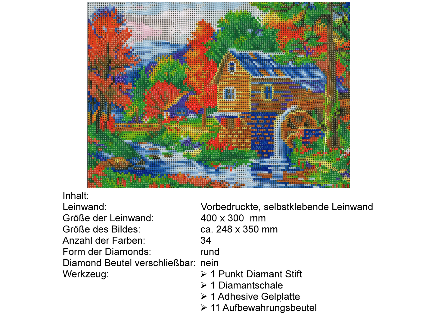 Wassermühle am Bach Diamond Painting 34 Farben 400 x 300  mm YMX98