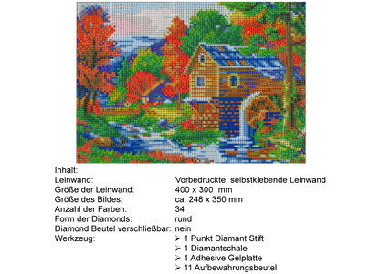 Wassermühle am Bach Diamond Painting 34 Farben 400 x 300  mm YMX98