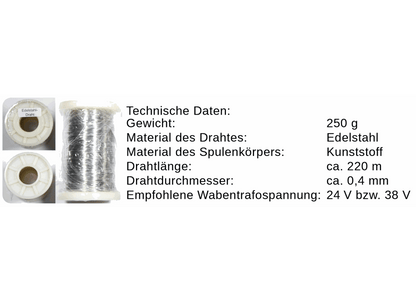 Edelstahl-Wabendraht Ø 0,4 mm  250 g / 500 g zum Verdrahten von Wabenrähmchen