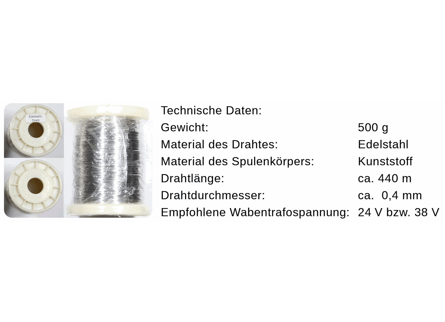 Edelstahl-Wabendraht Ø 0,4 mm  250 g / 500 g zum Verdrahten von Wabenrähmchen