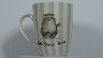 Jumbo Tasse XXL 330 ml mit Katze im Yogasitz und Schriftzug "Anti-Stress_Tasse"