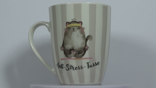 Jumbo Tasse XXL 330 ml mit Katze im Yogasitz und Schriftzug 